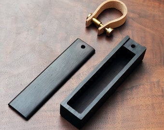 Handmade Blackwood EDC Case, Brass Bolt, Leather Wood Pendant