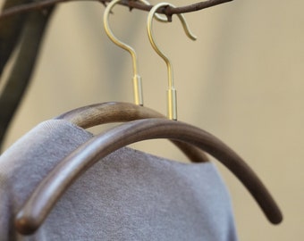 Handmade Walnut Wood Hanger, Brass Hook, Wooden Household Hanger