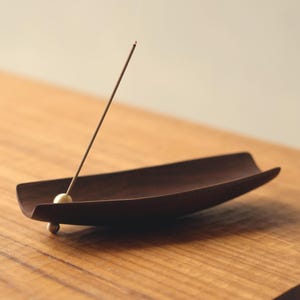 Walnut Wood Incense Holder Boat Shaped, Wood Brass Incense Burner Holder,  Wooden Incense Stick Holder Burner, Handmade Incense Holder Gift