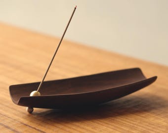 Walnut Wood Incense Holder Boat Shaped, Wood Brass Incense Burner Holder,  Wooden Incense Stick Holder Burner, Handmade Incense Holder Gift