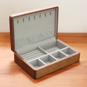 Scatola portagioie in legno, organizer per gioielli, scatola portagioie semplice, scatola portagioie in legno di noce e ciliegio, anello, braccialetti, orecchini a bottone, contenitore per collane