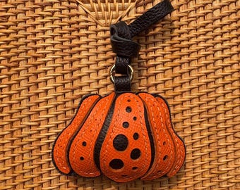 Handmade Full-Grain Leather Pumpkin Keychain, Fall Decor