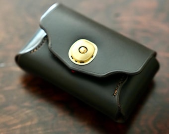 Handmade Black Leather Wallet, Horween CXL, Copper Hardware