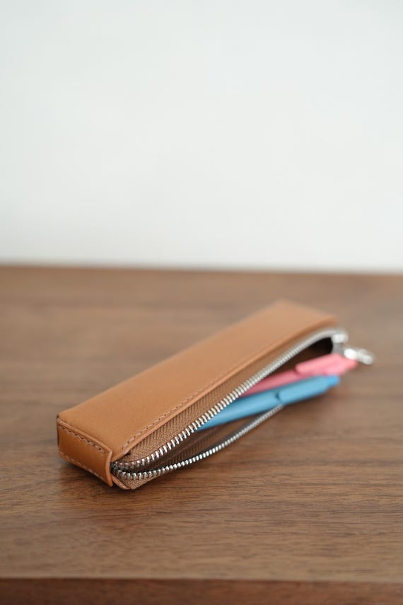 Handmade Italian Leather Pen Case – Minimalist Pencil Pouch, Holds 5+ Pens