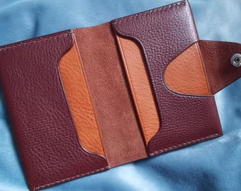 Handmade Veg-Tan Leather Card Holder: Bifold Wallet, Cognac Brown