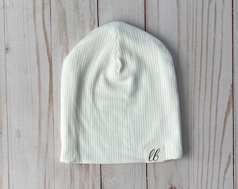 Ultra-soft ribbed modal hat for baby • Slouchy beanie for toddler • Newborn cozy photoshoot toque • White