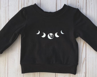 Phases of the moon • Celestial baby shower gift • Black graphic sweater • Crew neck cosmic sweater for baby and toddle