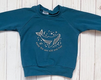 Eco Warrior Raglan Sweater for Baby・Save the Whales Motivational Toddler Sweatshirt・Personalized Gift Sweater for Baby Shower・Dark Teal