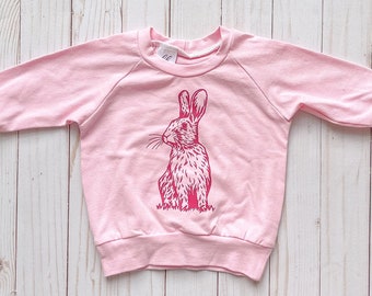 Pink Easter Bunny Graphic Sweater. Raglan Style Spring Sweater. Baby Girl Easter Outfit.