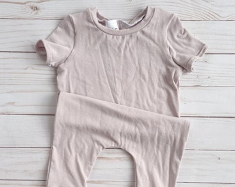 Lavender Bamboo Pull on Romper. Minimalist no-snaps Jumpsuit for Toddlers. T-Shirt Bamboo Romper Baby Shower Gift.