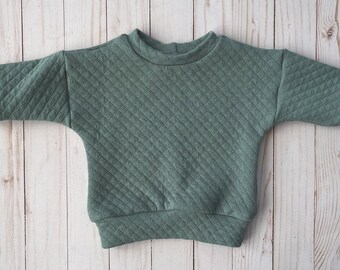 Oversized quilted sweater for baby • Cozy cotton jumper for toddler • Vintage style pullover • Dusty Mint