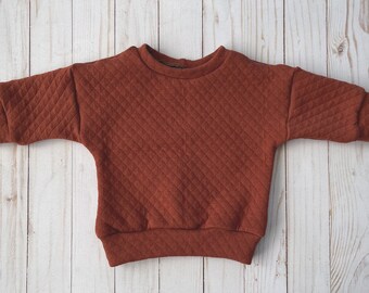 Oversized quilted sweater for baby • Cozy cotton jumper for toddler • Vintage style pullover • Terracotta