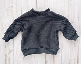 Black Cozy Knit Sweater. Knitwear Jumper for Baby. Comfy Knit Sweater for Toddler.