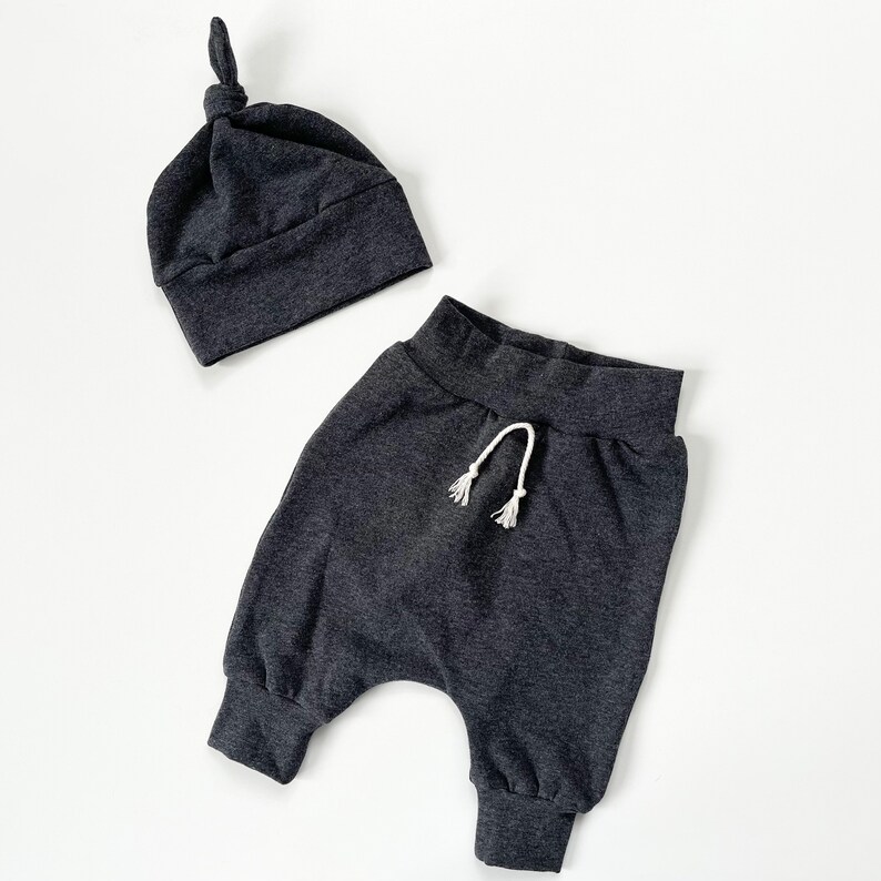 Harem Joggers. Baby Jogger Pants. Kids Pants. Charcoal Joggers. Jogger Pants and Hat. New Baby Gift. Baby Shower Gift. image 2