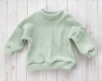 Green Cozy Knit Sweater. Knitwear Jumper for Baby. Comfy Knit Sweater for Toddler.