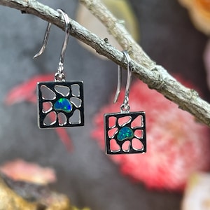 Sterling Silver Natural Opal Inlay Earrings - Dainty Handmade Studs, Opal Jewelry, Perfect Gift for Her & Birthstone Accessory