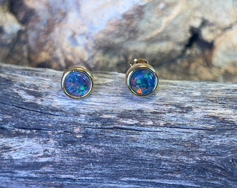 Gold Plated Sterling Silver Opal Stud Earrings | Handmade in Australia