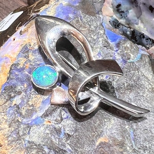 BLACK OPAL BROOCH, Handmade Silver Black Opal Brooch, Sterling Silver Antique Black Opal Brooch