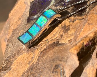 Sterling Silver Australian Opal Inlay Necklace and Earrings Set