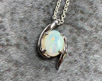 Collar/Colgante en espiral de ópalo australiano en plata de ley, chapado en rodio