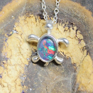 SEA TURTLE NECKLACE | Sterling Silver Natural Australian Opal Turtle pendant | Sea Turtle Necklace for your Best Friend Opal triplet 6x4mm