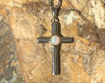 Sterling Silver Opal Cross Necklace | Australian Opal Pendant