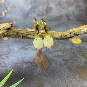 Sterling Silver Gold plated dangling 10x8mm Natural White Opal earrings