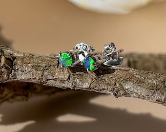 Sterling Silver Doublet Opal Stud Earrings, Handmade 3mm Jewelry