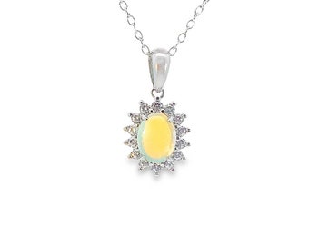 Sterling Silver Natural White Opal pendant Necklace in cluster setting with opal 7x5mm