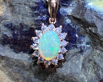 Rose Gold Opal Necklace | Sterling Silver Floral Pendant