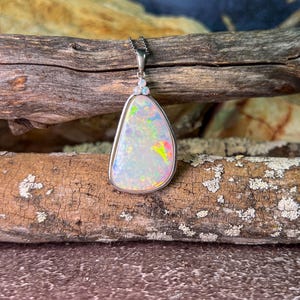 Opal Statement Necklace. Sterling Silver White Opal pendant. White opal necklace in silver 14.33CT