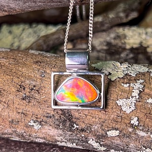 Opal jewelry. Sterling Silver Opal doublet pendant. Silver Opal necklace for her
