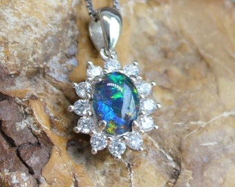 Collar de plata de ley con ópalo australiano / Colgante con racimo de ópalo azul