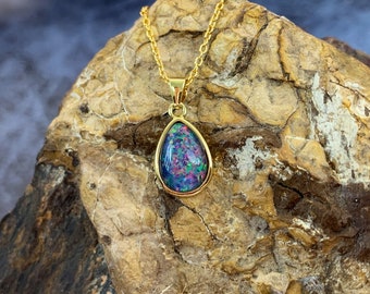 Vergoldete Opal Tropfen Halskette | Australischer Opal Anhänger