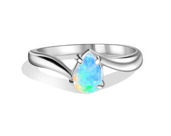 Sterling Silver Natural Opal 7x5mm teardrop ring
