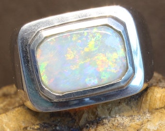 Sterling Silver Opal Ring - Australian Gemstone Jewelry, Men's Promise Ring