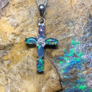 Sterling Silver Cross Natural Opal pendant