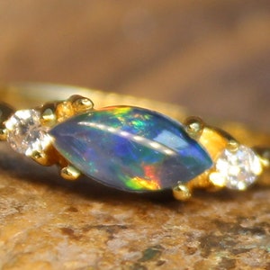 Sterling Silver Gold Plated Natural Opal Triplet and CZ Ring - Elegant Gold Opal Ring for Women - Ideal Gift for Her, Opal Jewelry Ring