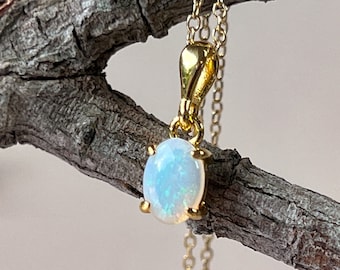 Gold Plated Sterling Silver Opal Pendant – Minimalist Necklace