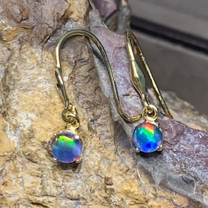 OPAL DANGLE EARRINGS | Sterling Silver Natural Circle Opal Hook Earrings | Gold over Sterling Silver Dainty Drop Opal Earrings