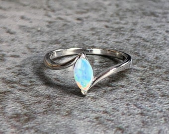Sterling Silver Natural marquise 8x4mm Opal solitaire ring
