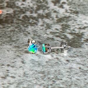 9kt White Gold Opal Stud Earrings | Minimalist Dainty 3mm