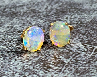 Pendientes de ópalo en oro rosa de 9 quilates, joyería de ópalo de cristal natural