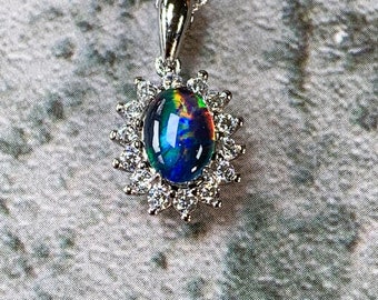 Sterling Silver 7x5mm cluster Opal triplet pendant