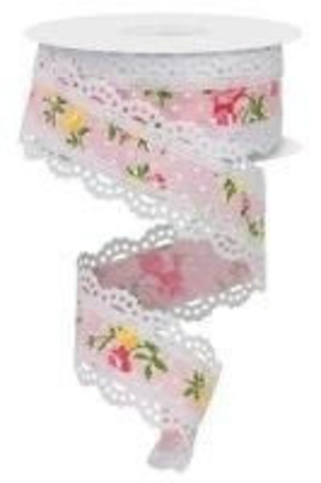 Rustic Pink Ribbon 1.5 Inch Pink Floral Lace Trim Wired Ribbon, Pink Floral Ribbon, Spring ...