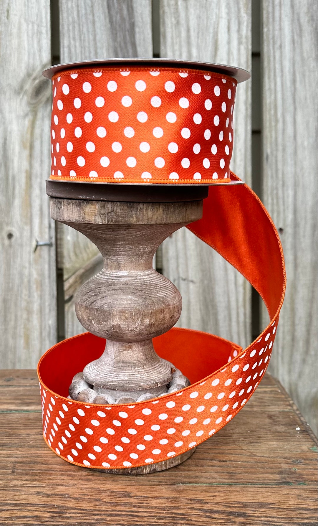 Spring Ribbon Metal Farrisilk 2.5 Designer Wired Ribbon, Luxury Orange Polka Dot Ribbon ...