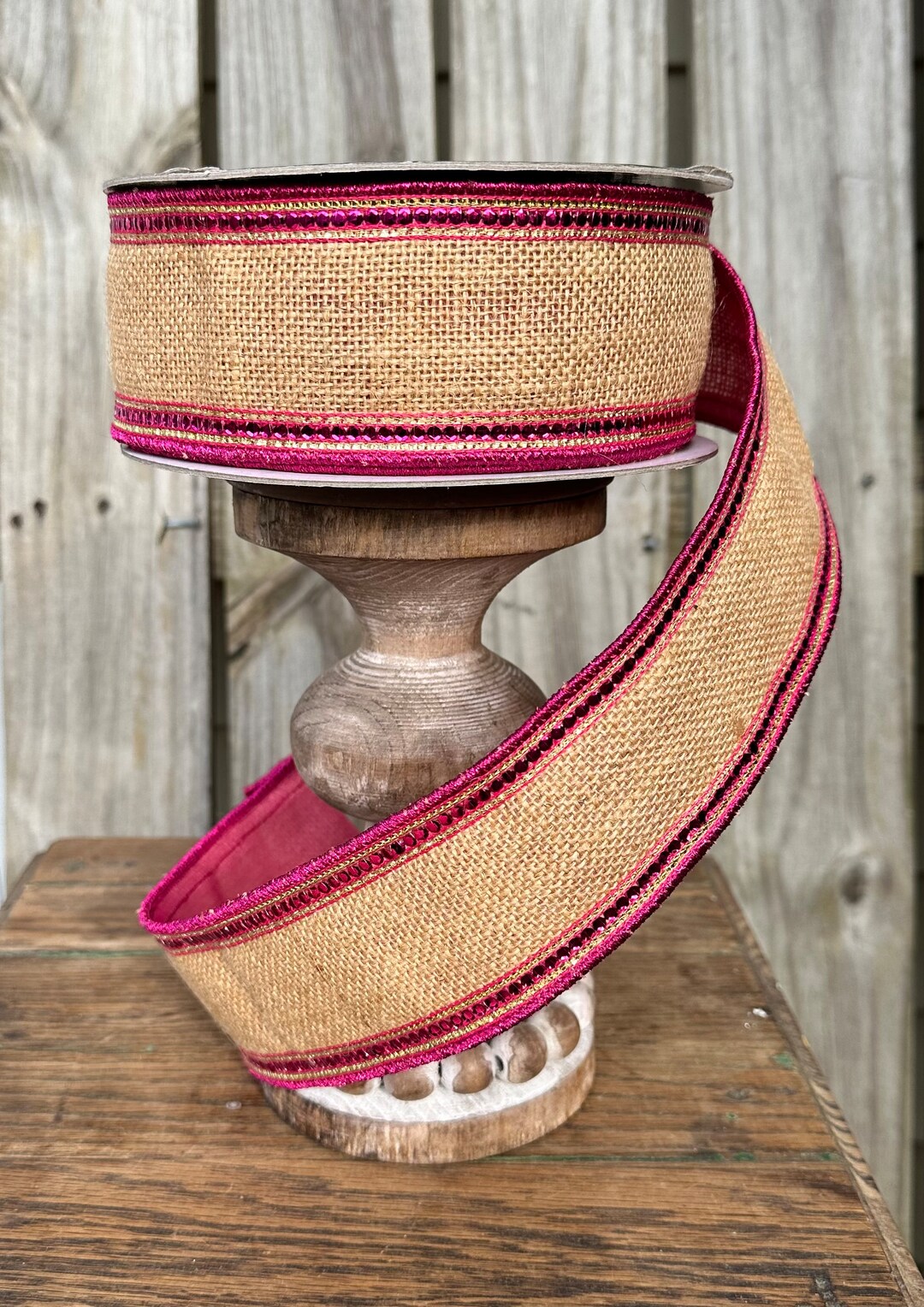 Rustic Pink Ribbon Farrisilk 2.5 Designer Wired Ribbon, Luxury Hot Pink Trimmed Burlap ...