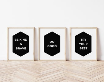TRY YOUR BEST Growth Mindset | instant download printable black & white high contrast wall art poster for classroom, nursery, kids playroom