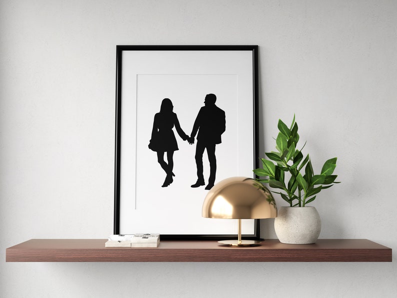 CUSTOM COUPLE SILHOUETTE Personalized Digital File Printable Silhouette Portrait Art From Your Photo for a Wedding Gift or Anniversary image 1