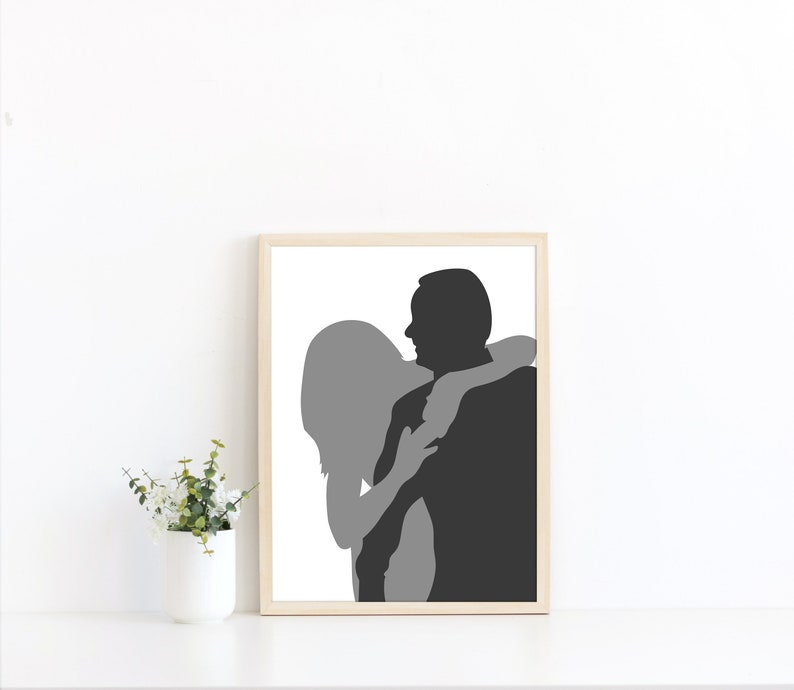 CUSTOM COUPLE SILHOUETTE Personalized Digital File Printable Silhouette Portrait Art From Your Photo for a Wedding Gift or Anniversary image 2